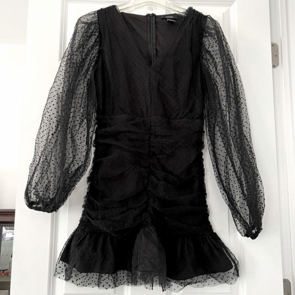 Forever 21 Black Sheer Polka Dot Mini Dress